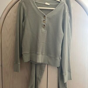 Pact Green Waffle Knit Henley Lounge Set